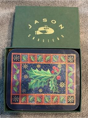 Jason Holiday Holly Coaster Set - Navy with Green & Red